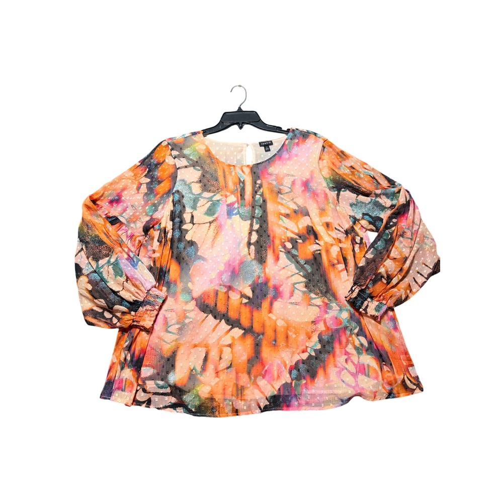 Torrid Blouse Women 2 Orange Excellent‎ Abstract Chiffon Swiss Dot